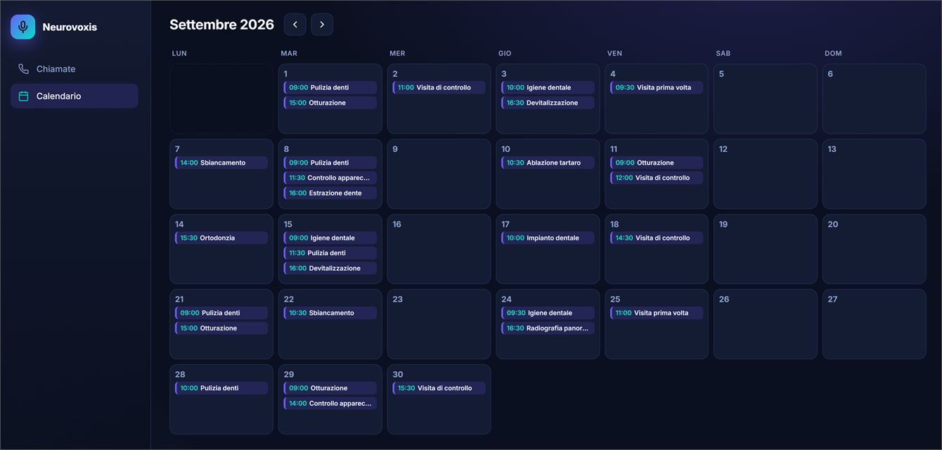 Calendario appuntamenti presi dalla segretaria artificiale